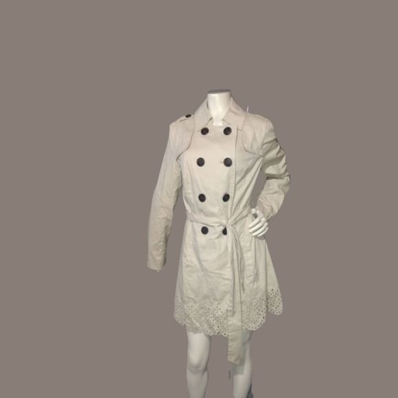 Double Breasted Trench Coat Style Coat or Dress Size Small with pockets Khaki - Picture 4 of 11